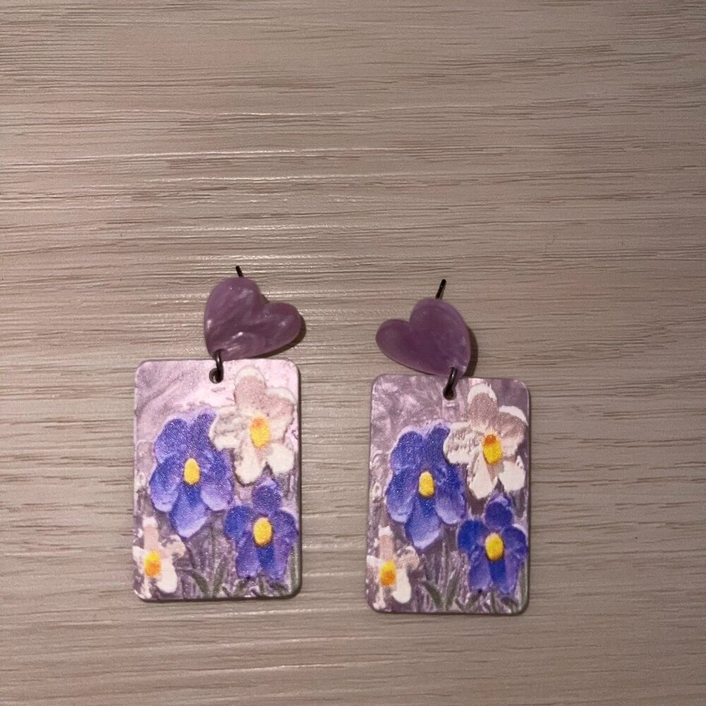 Purple floral earrings
